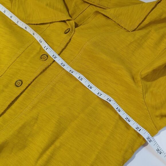 Habitat Top Womens Large Yellow Button Front Casual Tee Art Boho - Picture 8 of 9